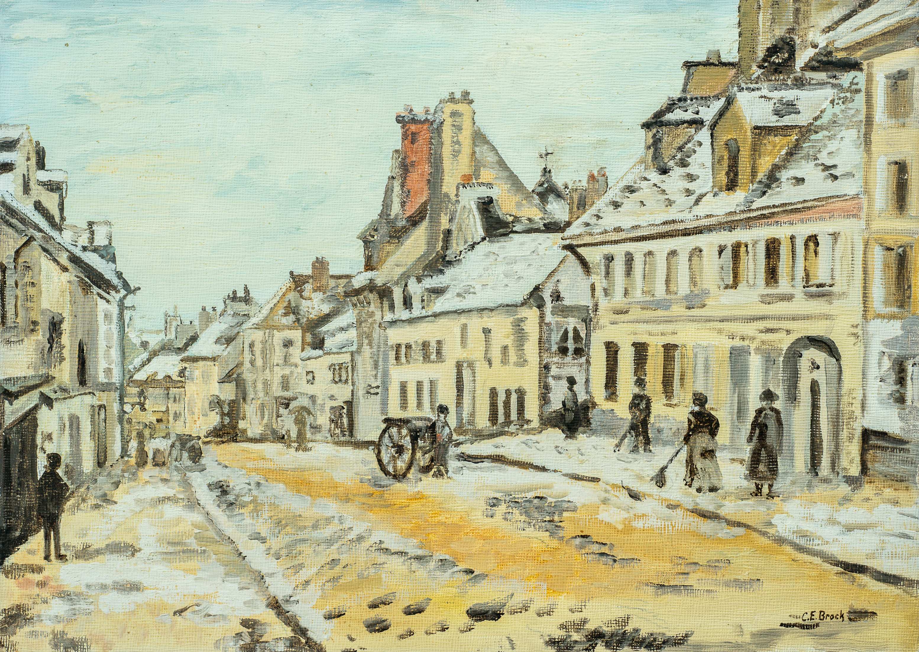 The road to Gisors in winter, after Camille Pissaro, 1873 — painting by Chris Brock