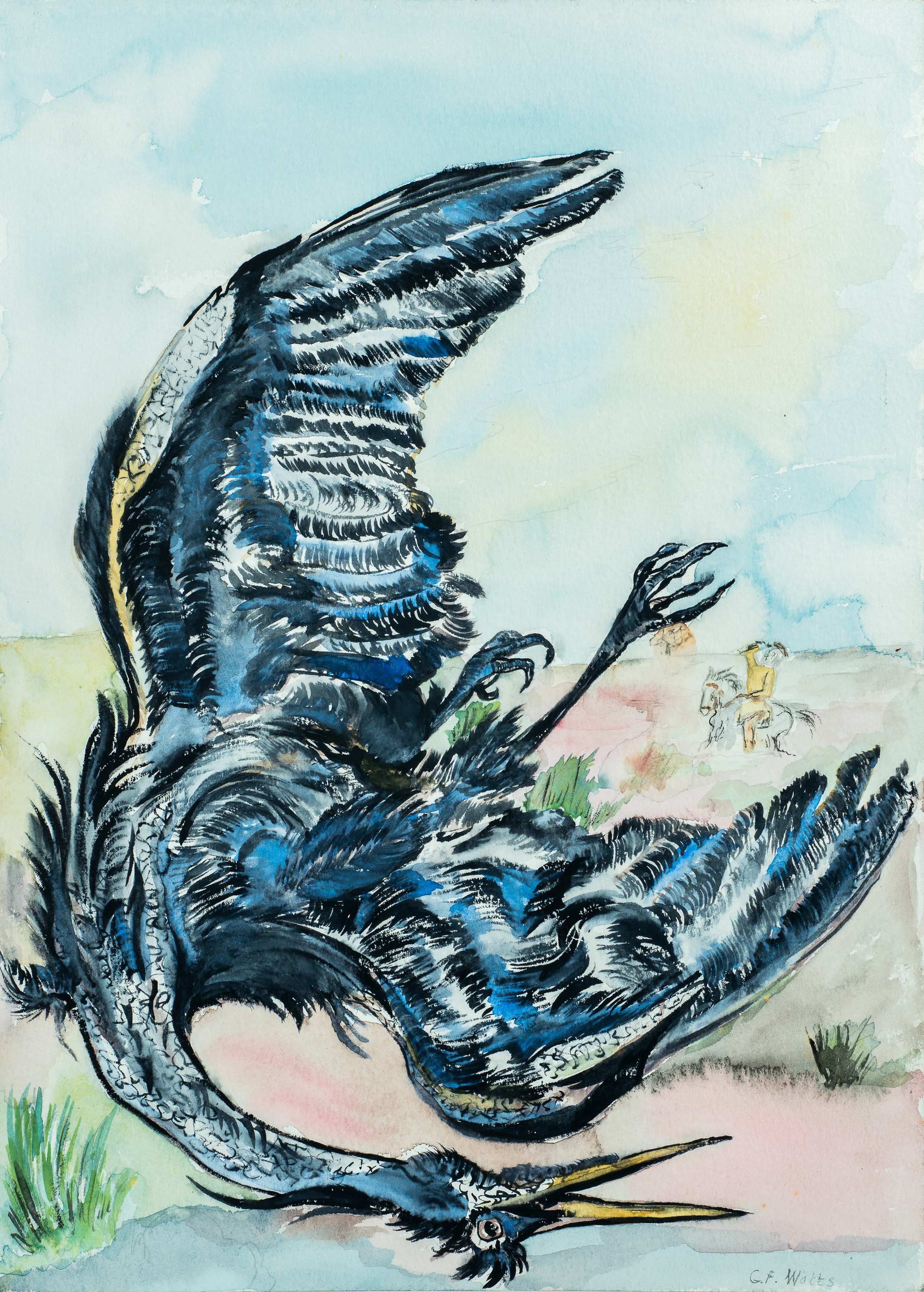 A wounded heron, after G.F. Watts — painting by Chris Brock