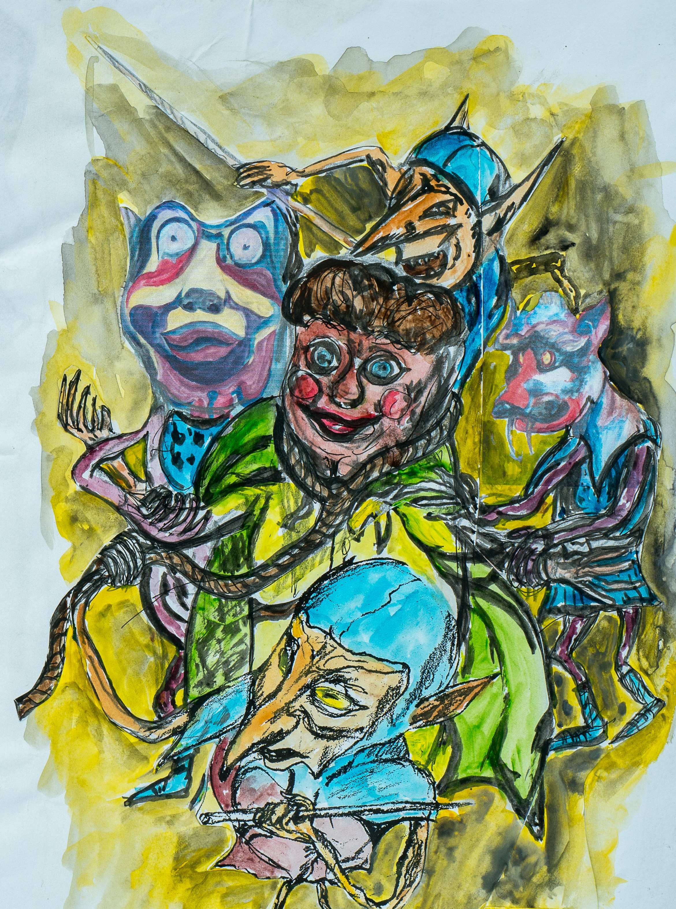 Goblins around Bilbo Baggins — painting by Chris Brock