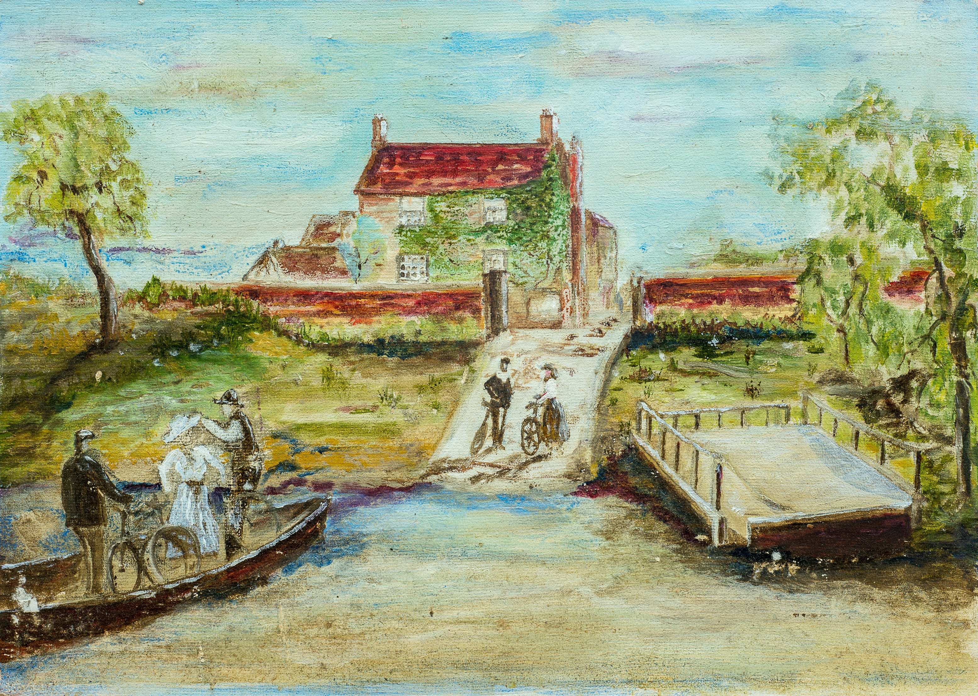 The Wawne Ferry, River Hull — painting by Chris Brock