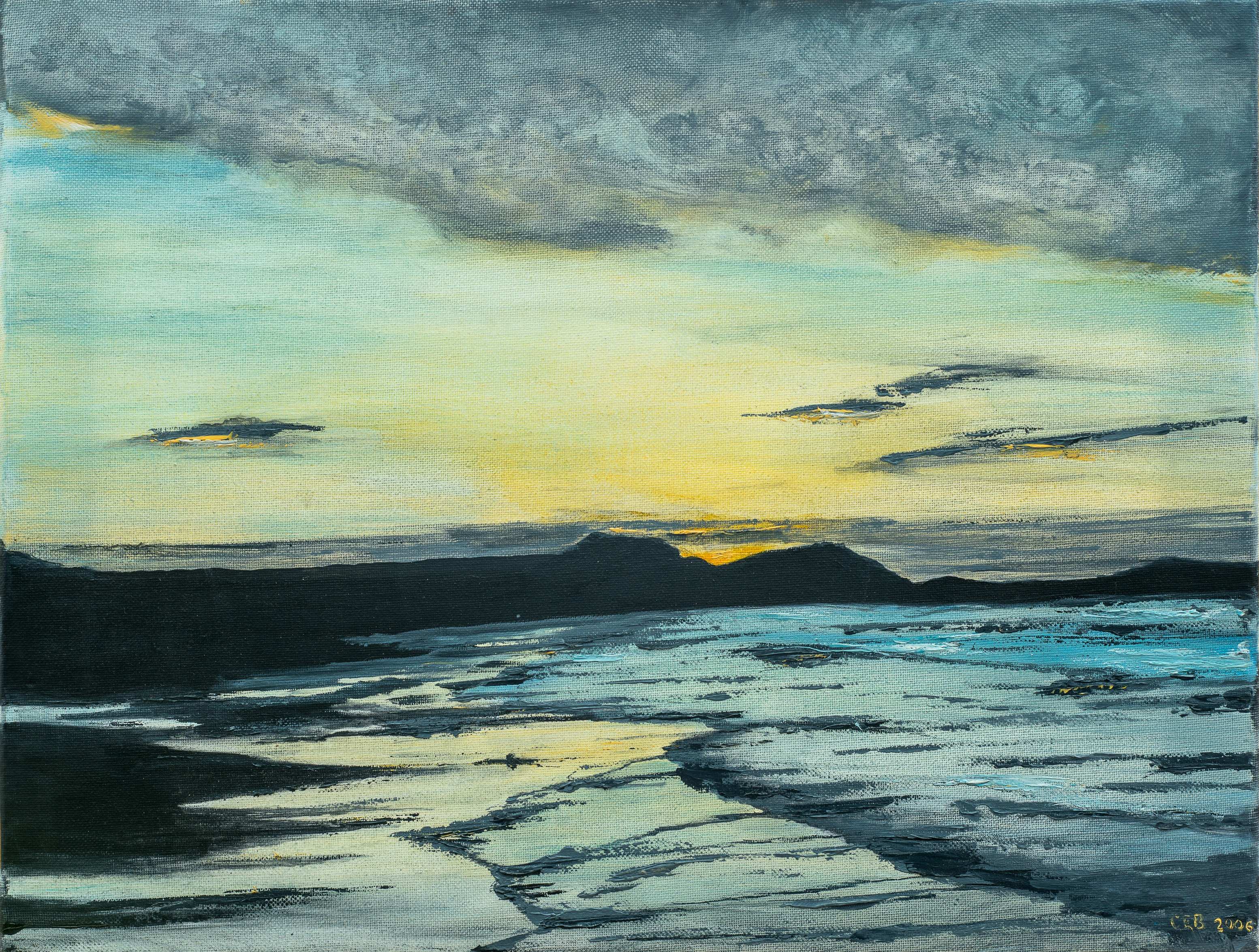 East Coast Sunset, Dunstanborough, Northumberland — painting by Chris Brock
