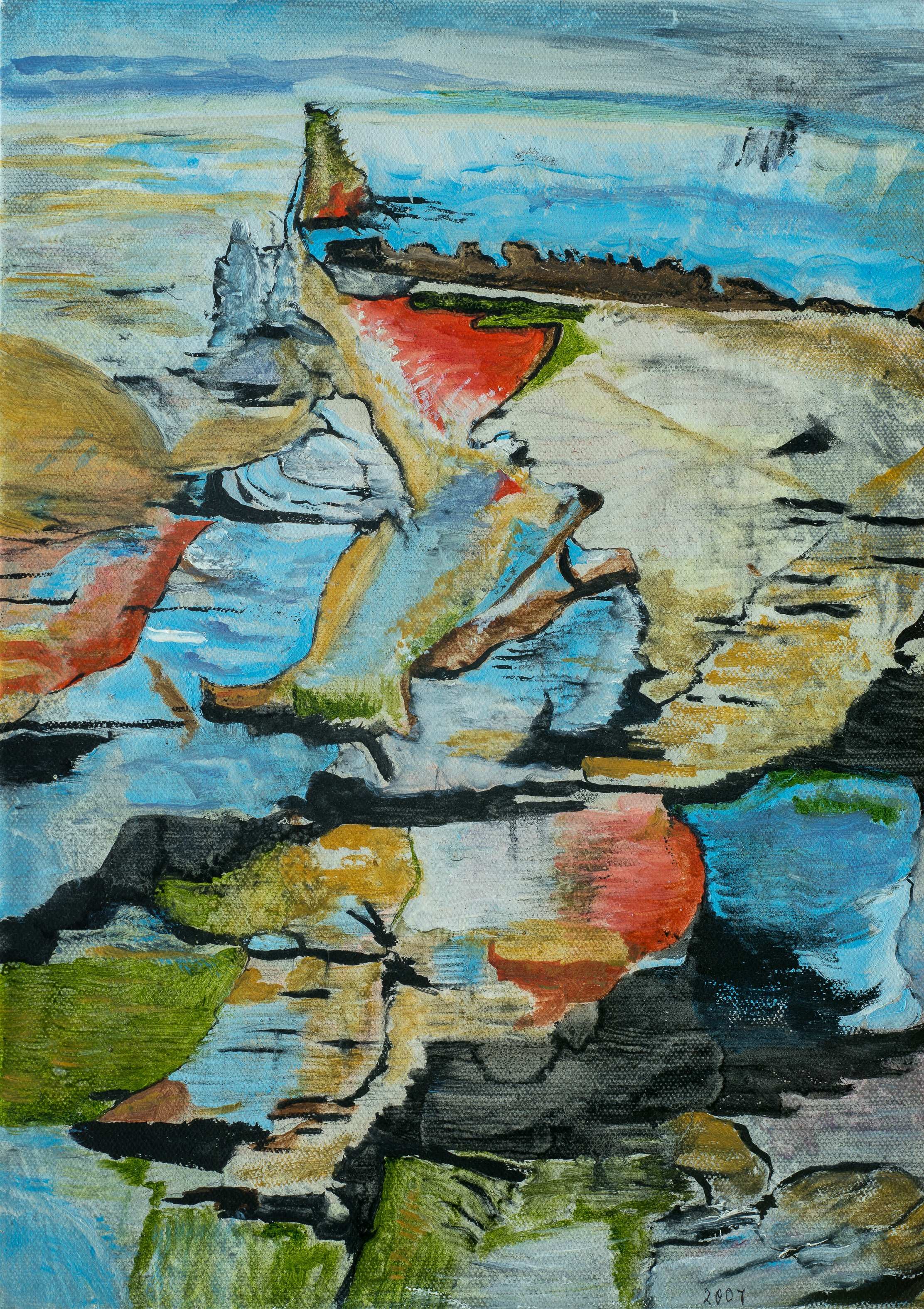Patterns in the rock, Northumberland Coast — painting by Chris Brock