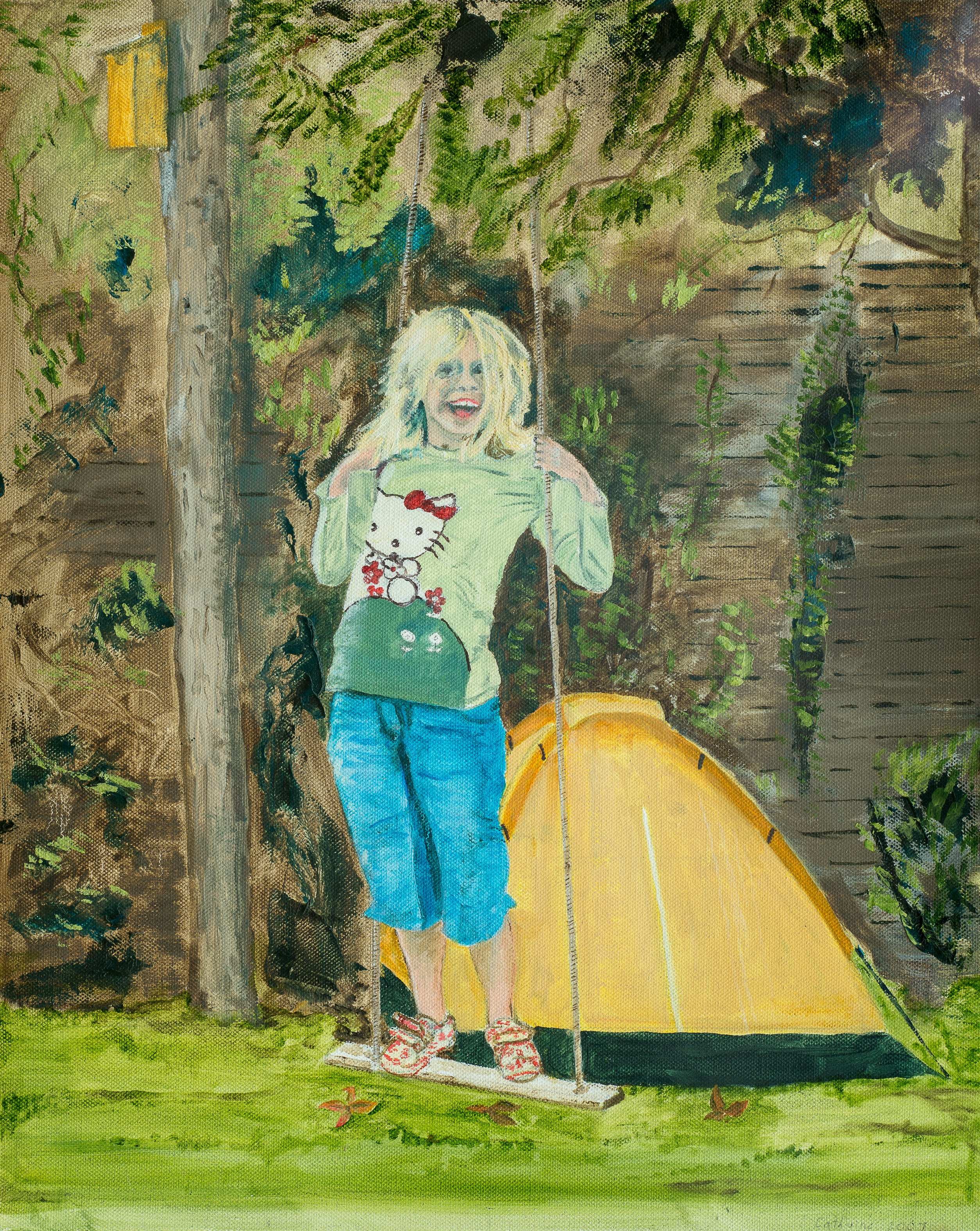Catherine on the Swing, 38 Main Street — painting by Chris Brock