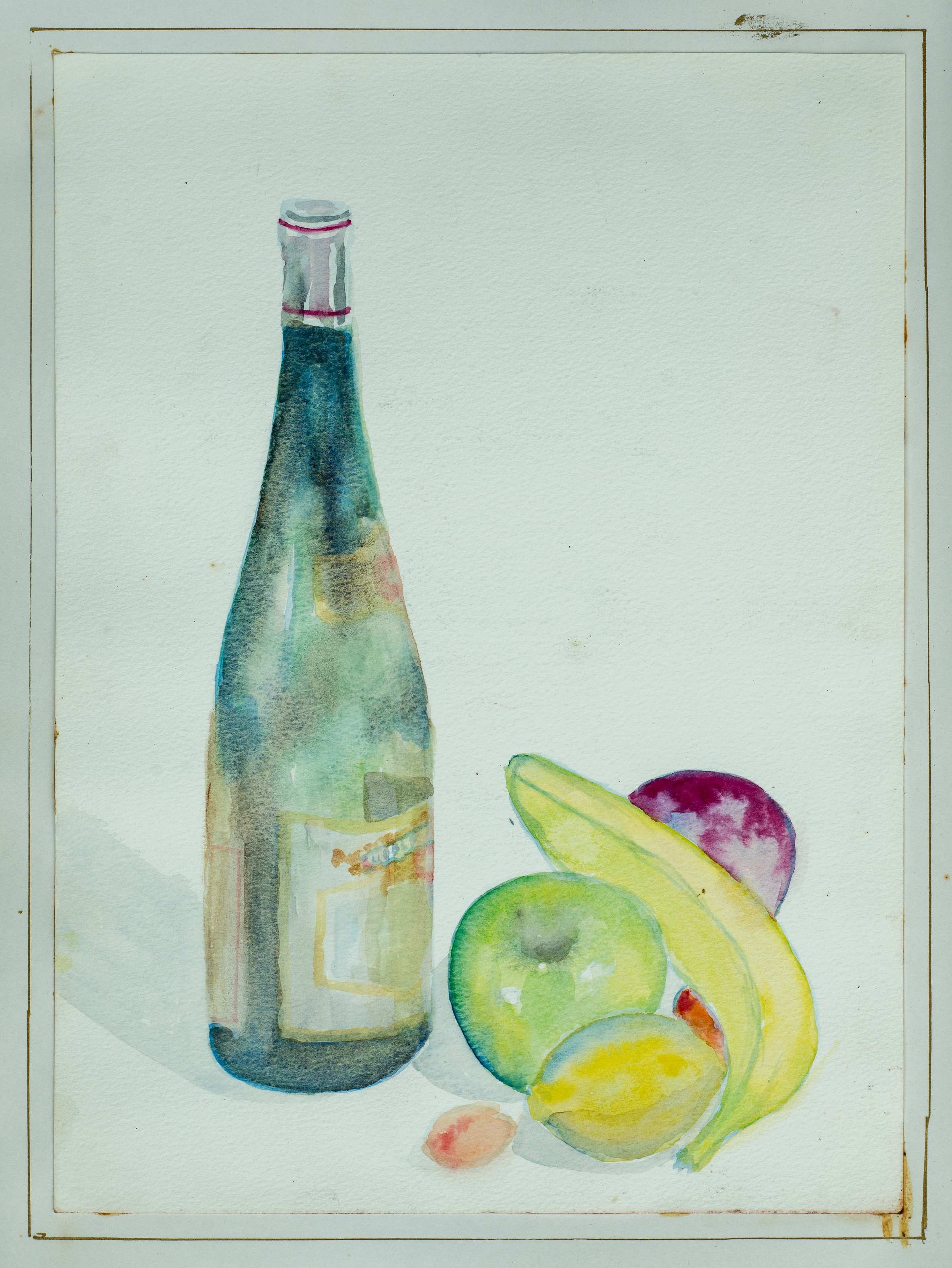 Still Life, wine and fruit — painting by Chris Brock
